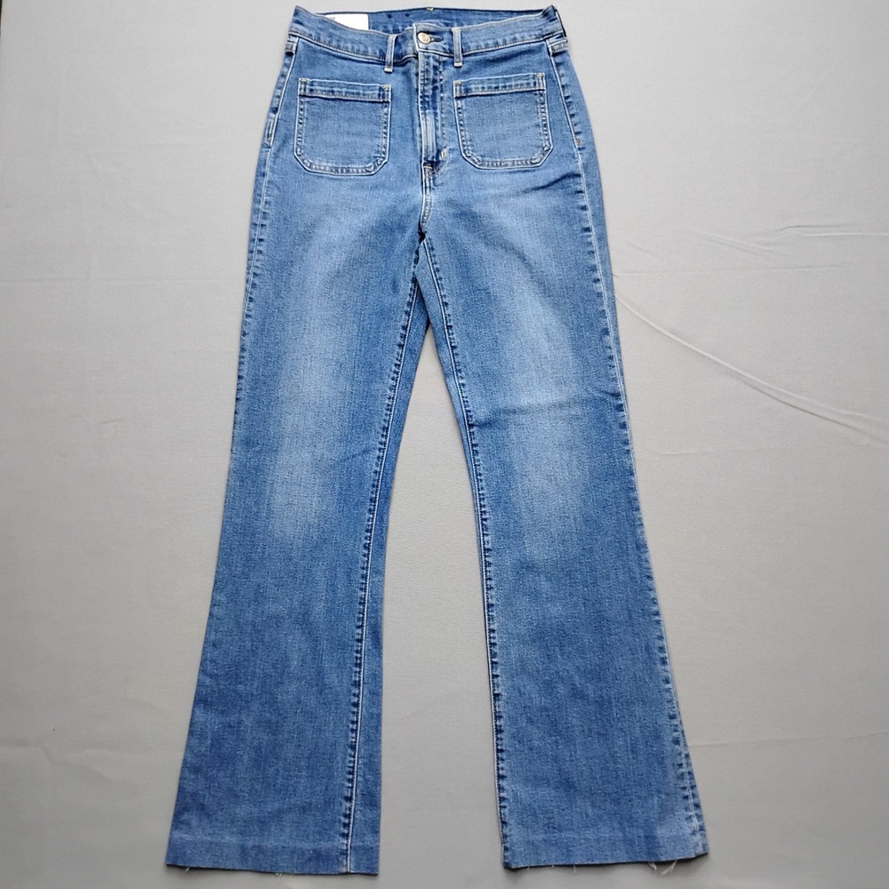 Gap High Rise Flare Jeans Womens 6‎  Blue Denim Patch Pocket hemmed
